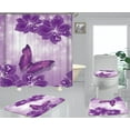 thumbnail image 1 of Purple Butterfly Shower Curtain Set 4-Piece, Shower Curtain Waterproof + Bathroom Mat + U-Shaped Contour Mat + Toilet Seat Cover + 12 Hooks, 1 of 4