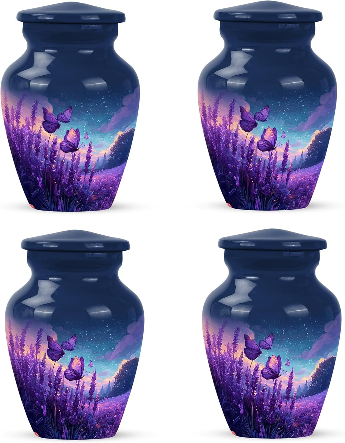 Purple Butterfly Small Keepsake Urn for Adult Human Ashes Women & Men - Cremation Urns for Adults Male & Female - Mini Keepsake Urns for Mom Ashes - Size 3 Inch Pack of 4