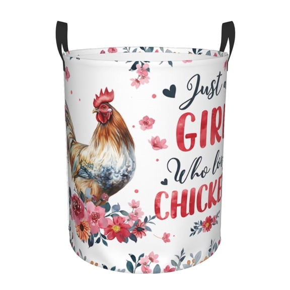 Just A Girl Who Loves Chickens Rooster Floral Laundry Basket - High Capacity Collapsible Clothes Bin, a Fun & Practical Organizer for Kitchen, Bathroom or Country Home Decor