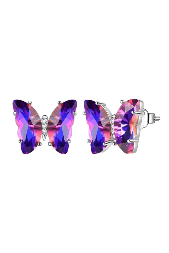 Purple Butterfly Earrings Amethyst February Birthstone Earrings Stud Crystal 925 Sterling Silver Jewelry Women Birthday Mother's Day Gifts Juwaliy