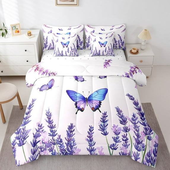 Purple Butterfly Twin Bedding Set 7 Pcs Purple Lavender Bed In A Bag Dreamy Butterfly Comforter Set With Sheets Rustic Farm Floral Bed Set Teen Romantic Themed Sheet Set