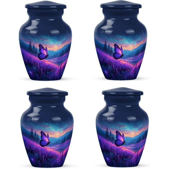 Purple Butterfly Urns for Human Ashes Adult Female, Cremation Urn for Ashes Male, Small Urns for Human Ash Keepsake, Burial Urn for Ash Adult Male,(Size 3inch Set of 4)
