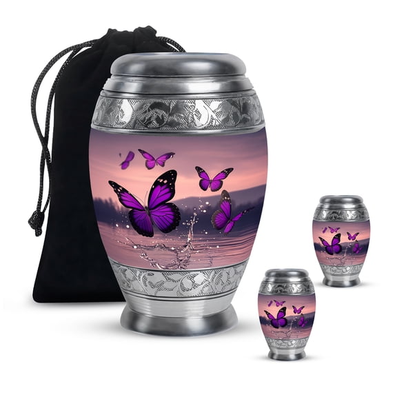Purple Butterfly Urns for Human Ashes Adult Man, Keepsake Urns for Cremation Ashes, Large Urn for Ashes for Women, Memorial Urn for Human Ashes (Size - 10inch 1Pcs, 3inch 2Pcs)