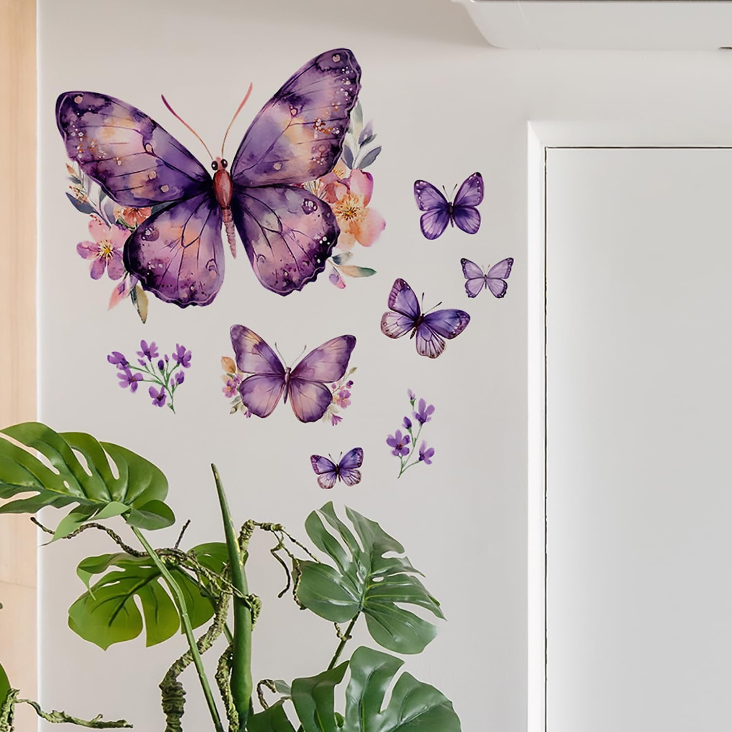Girls Moon Wolf Wall Decals - 2 Pack 30x60cm Removable Purple Butterfly Wall Stickers For Bedroom & Nursery
