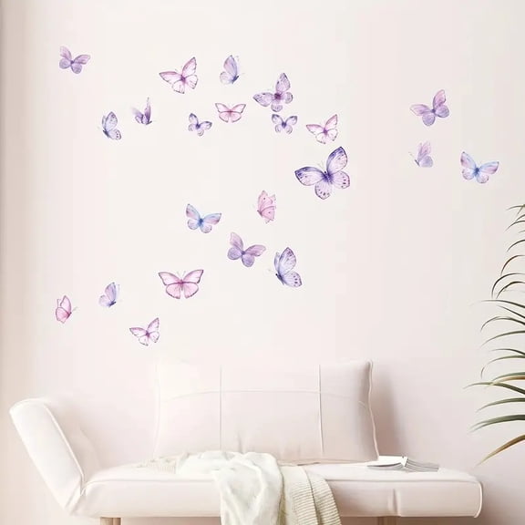 Purple Butterfly Wall Stickers - Contemporary Animal Print PVC Decals for Bedroom, Office, Cafe, Restaurant, Home Decor