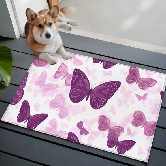 Purple Butterfly Washable Area Rug 2x3 Pink Bug Modern Art Cartoon Style Low-Profile Area Rugs with Non Slip Backing Indoor Floor Carpet for Entrance Living Room Bedroom Home Office