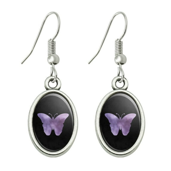 Purple Butterfly Watercolor Silhouette Novelty Dangling Drop Oval Charm Earrings