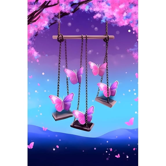 Purple Butterfly Wind Chime - Eye-catching Image Effects - Scenery Theme Canvas Wall Art - Personalized Gifts - Funny Poster Wall Decor - for Bedroom Living Room Decor (Unframed,12x18inch)