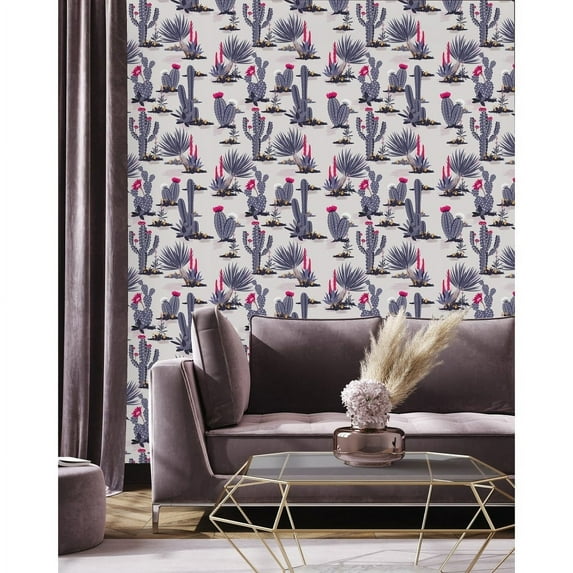 Purple Cactus Wallpaper Peel-and-Stick - 25"W x 225"H