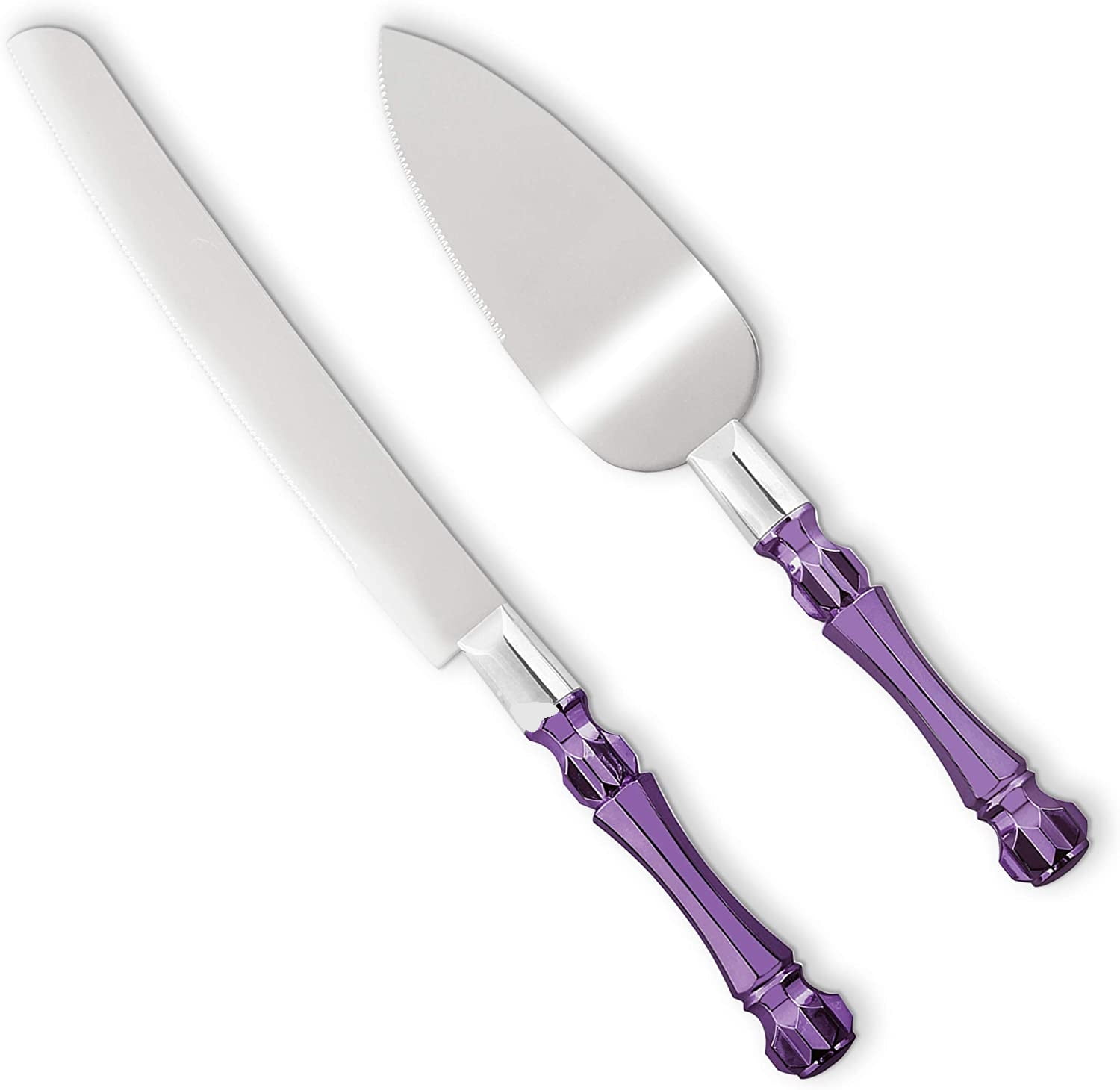 12 Personalized Wedding Cake Knife and 10 Server Set Free Engraving Purple  Bow