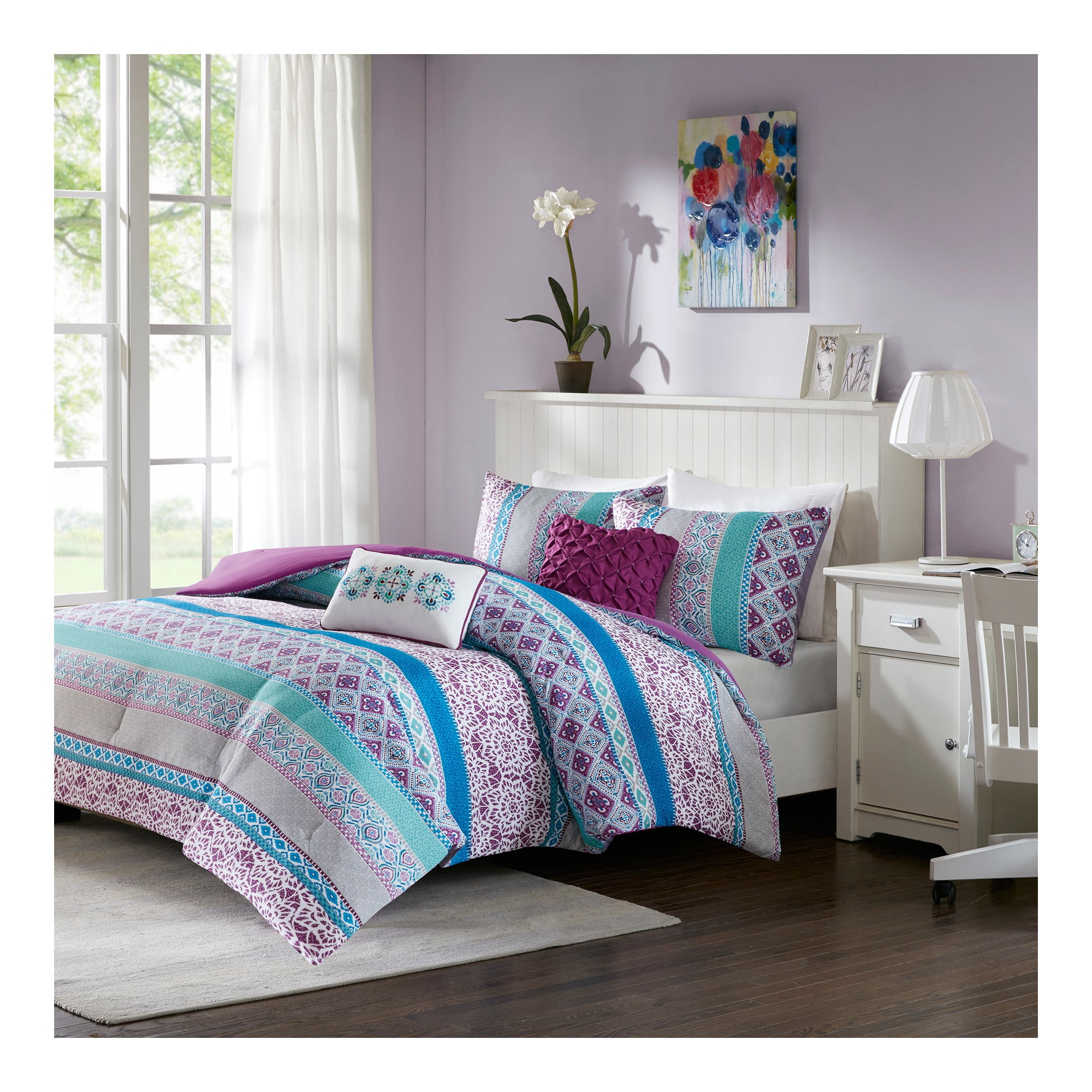 Mainstays 5 Piece Black Damask Stripe Comforter Set Full Queen
