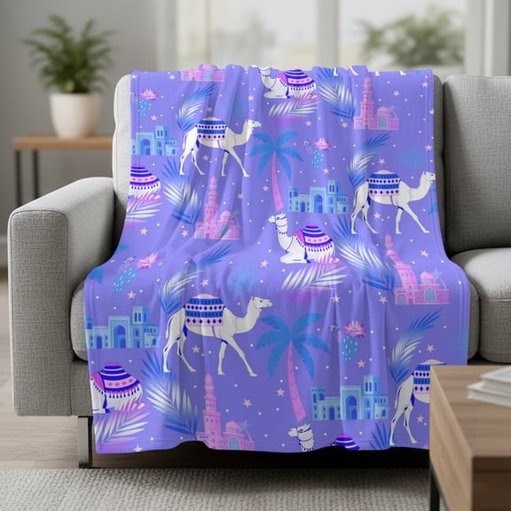 Purple Camels Fleece Throw Blanket Abstract Animal Aloe Vera Date Coconut Castle Ultra Soft Fuzzy Cozy Flannel Throw Blanket for Couch Sofa Bed Car Travel, Ideal Gifts 30x40 Inches