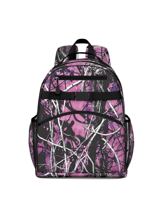 Purple Camo Tree Branch Pattern Backpack for School,Cute School Bag,Schoolbag with Adjustable Shoulder Straps & Padded Back,15.25"x11.5"x5.25"