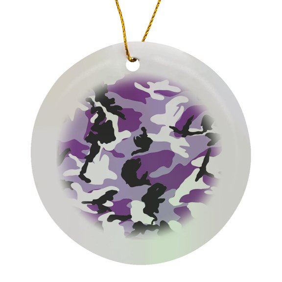 Purple Camoflauge Print, Circle Porcelain Ornament