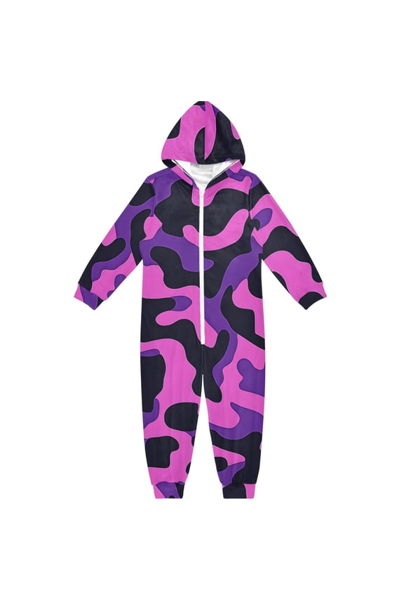 Purple Camouflage Pattern One Piece Pajamas Soft Jumpsuit Cozy Sleep and Play Romper Zipper and Pockets 4T