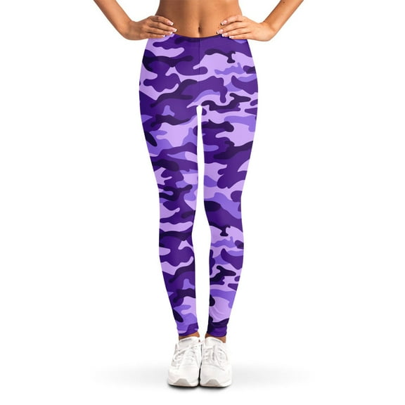 Purple Camouflage Print Leggings, Camo Sexy Yoga Leggings For Women.