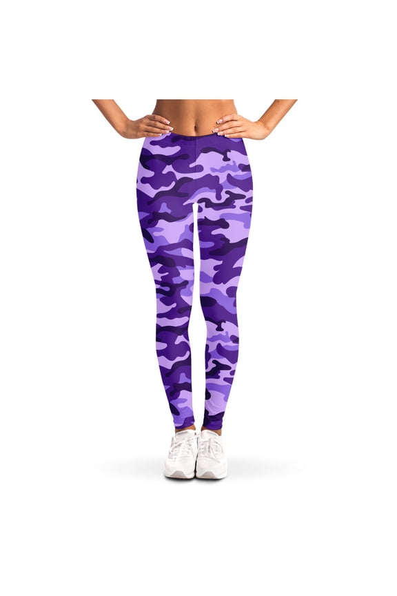 Purple Camouflage Print Leggings, Camo Sexy Yoga Leggings For Women.