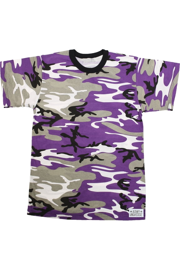 Purple Camouflage Short Sleeve T-Shirt with ARMY UNIVERSE Pin - Size 2X-Large (49"-53")