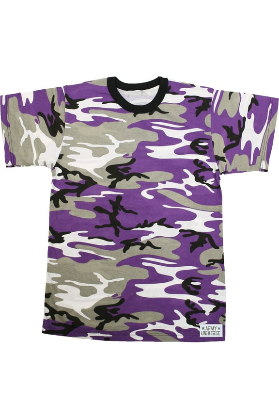 Purple Camouflage Short Sleeve T-Shirt with ARMY UNIVERSE Pin - Size X-Large (45"-49")