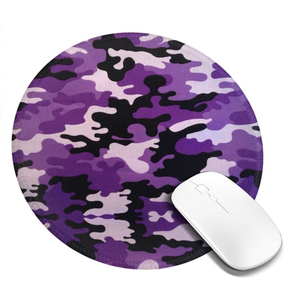 Purple Camouflage Small Round MousePad for Wireless Computer Laptop, Office Desk Accessories 7.9 x 7.9 inch