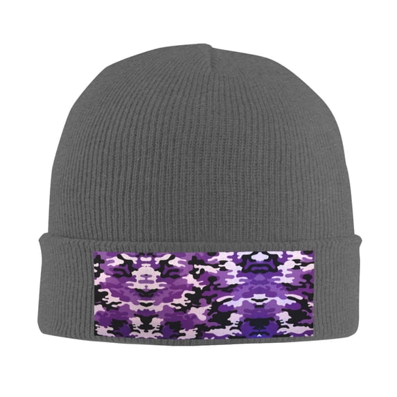 Purple Camouflage Winter Beanie Hats for Men Women Warm Cozy Knitted Cuffed Skull Cap Deep Heather