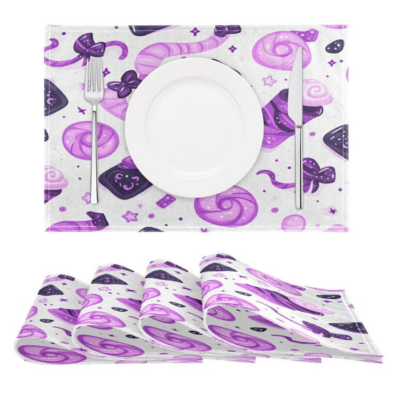 Purple Candy Pattern Reversible Placemat Set of 4 Non Slip Coffee Mats 18x12 Inch for Dining, Kitchen, Coffee