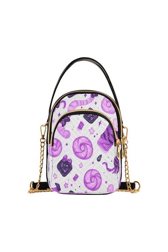 Purple Candy Pattern Women's Crossbody Handbags Leather Crossbody Bags Fanny Pack Chest Bag for Travel