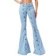 thumbnail image 1 of Purple Candy Womens Juniors Denim High Rise Button Flares (Small, Light Blue), 1 of 4