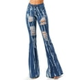 thumbnail image 1 of Purple Candy Womens Juniors Distressed Bleach Denim Flares (S, Medium Blue), 1 of 4