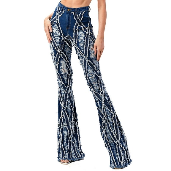 Purple Candy Womens Juniors Extreme Distressed Denim Flares (L, Medium Blue)