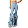 thumbnail image 1 of Purple Candy Womens Juniors Unique Rave Denim High Rise Flares (Medium, Light Blue), 1 of 5