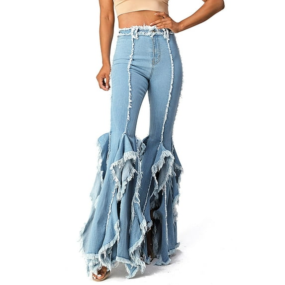 Purple Candy Womens Juniors Unique Rave Denim High Rise Flares (X-Large, Light Blue)