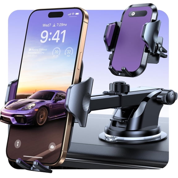 Purple Car Phone Mount Telescopic Adjustable Holder for Trucks and Cars