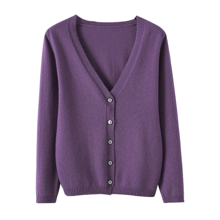 XXL Women's Purple V-Neck Cardigan: Long Sleeve, Button Knit