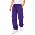 thumbnail image 1 of Purple Cargo Sweatpants for Boys size 8-10, Drawstring Elastic Waist Kids Jogger Pants with Pockets School Outdoor Active Wear, 1 of 7