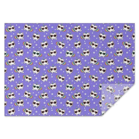 Purple Cartoon Cat Unicorn Pattern Rectangle Tablecloth 60"x84",Waterproof Polyester Rectangle Table Cloth, Wipeable Spillproof Polyester Tablecloth for Dining, Camping, Indoor and Outdoor