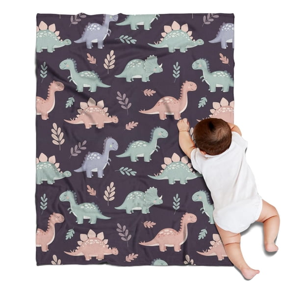 Purple Cartoon Dinosaurs Leaves Pattern Blanket,Comfortable Soft Lamb Wool Throw Blanket,All Season,Warm Lightweight Blankets for Sofa Bed Couch Living Room Chair,30"x40"