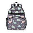 thumbnail image 1 of Purple Cartoon Dinosaurs Leaves Pattern Cute School Backpack Bag for School with Padded Back and Adjustable Shoulder Straps 15.25"x11.5"x5.25", 1 of 5