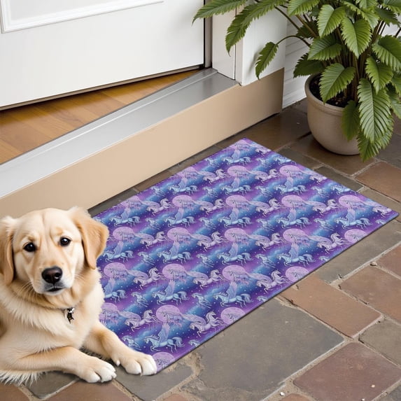 Purple Cartoon Pegasus Moon Pattern Door Rugs,Washable Non Slip Door Mats Indoor,Decorative Door Mats,Entry Mat Indoor for Entrance,Bedroom,Kitchen,Bathroom,16"x24"