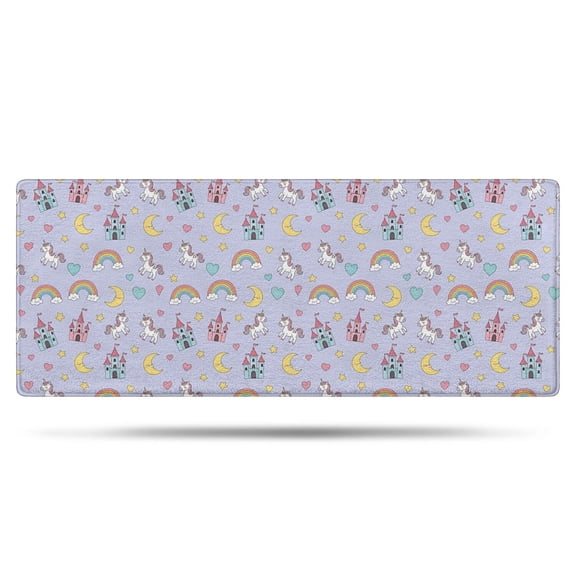 Purple Cartoon Unicorn Castle Rainbow Moon Heart Bathroom Rugs Mat,Non Slip Microfiber Bathroom Rug,Rubber Backing,Soft Bathroom Mats for Bathroom Floor,Tub and Shower,60x24in(150x60cm)