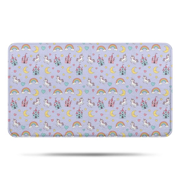 Purple Cartoon Unicorn Castle Rainbow Moon Heart Bathroom Rugs Mat,Non Slip Microfiber Bathroom Rug,Rubber Backing,Soft Bathroom Mats for Bathroom Floor,Tub and Shower,17x30in(43x75cm)