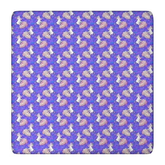 Purple Cartoon Unicorn Cloud Pattern Square Fitted Tablecloth with Elastic Edge,Square Table Cover,Washable Elastic Table Cover for Home Kitchen Party Decor 36"x36"