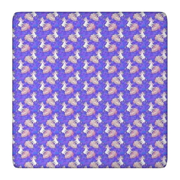 Purple Cartoon Unicorn Cloud Pattern Square Fitted Tablecloth with Elastic Edge,Square Table Cover,Washable Elastic Table Cover for Home Kitchen Party Decor 36"x36"