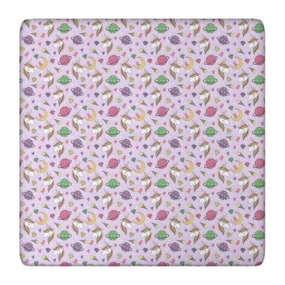 Purple Cartoon Unicorn Planet Pattern Square Fitted Tablecloth with Elastic Edge,Square Table Cover,Washable Elastic Table Cover for Home Kitchen Party Decor 36"x36"