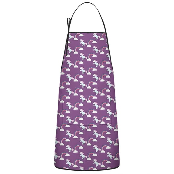 Purple Cartoon Unicorn Rainbow Apron-Garden Aprons for Women with Pockets-Cotton Linen Waterproof Kitchen Cooking Gardening Aprons Adjustable for Kitchen,Cooking,BBQ and Salon 33x27 Inch