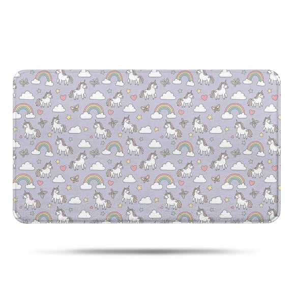 Purple Cartoon Unicorn Rainbow Cloud Butterfly Heart Bathroom Rugs Mat,Non Slip Microfiber Bathroom Rug,Rubber Backing,Soft Bathroom Mats for Bathroom Floor,Tub and Shower,17x30in(43x75cm)