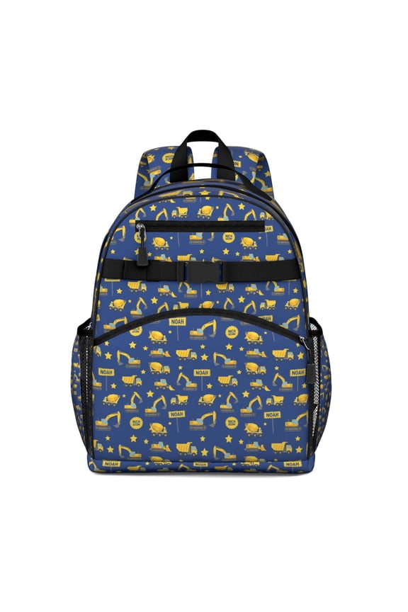 Cartoon Construction Vehicles Stars Backpack for School,Cute School Bag,Schoolbag with Adjustable Shoulder Straps & Padded Back,15.25"x11.5"x5.25"
