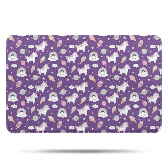 Purple Cartoon Unicorn Rainbow Cloud Ice Cream Planet Bathroom Rugs Mat,Non Slip Microfiber Bathroom Rug,Rubber Backing,Soft Bathroom Mats for Bathroom Floor,Tub and Shower,17x27in(43x68cm)
