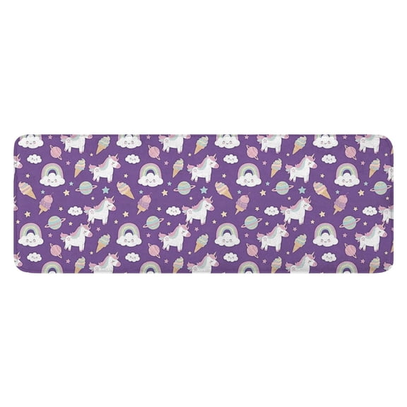 Purple Cartoon Unicorn Rainbow Cloud Ice Cream Planet Kitchen Rug Mat,Kitchen Runner Rugs Non Skid Washable,Decorative Kitchen Floor Mats for Kitchen,Sink,Laundry,17"x47.2"