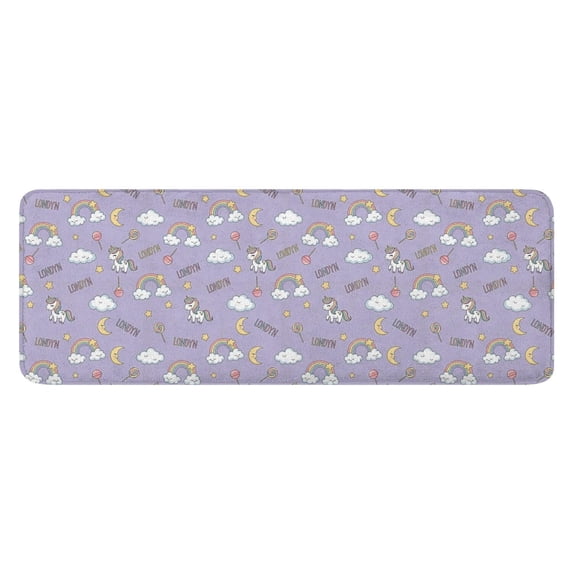 Purple Cartoon Unicorn Rainbow Cloud Moon Lollipop Kitchen Rug Mat,Kitchen Runner Rugs Non Skid Washable,Decorative Kitchen Floor Mats for Kitchen,Sink,Laundry,17"x47.2"